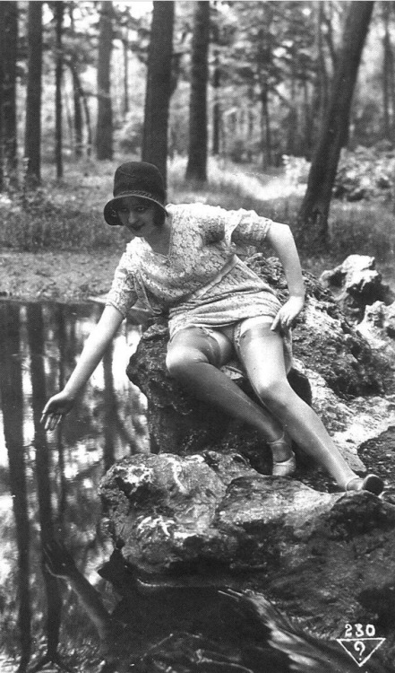 enchantingflappers: Here is our unknown model again but now up to all sorts of adventurous outdoor 