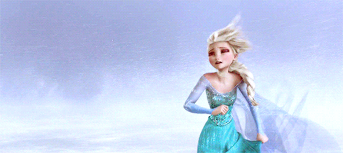 nahveen:  "Elsa runs, but is nearly blinded by the snow and wind." - Frozen Final Shooting Draft 