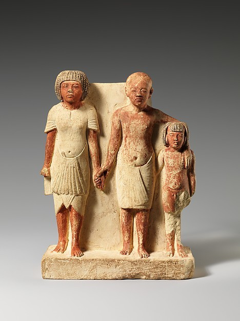 ancientpeoples:Statue of Two men and a boy that served as a domestic icon18th Dynasty, New KingdomAm