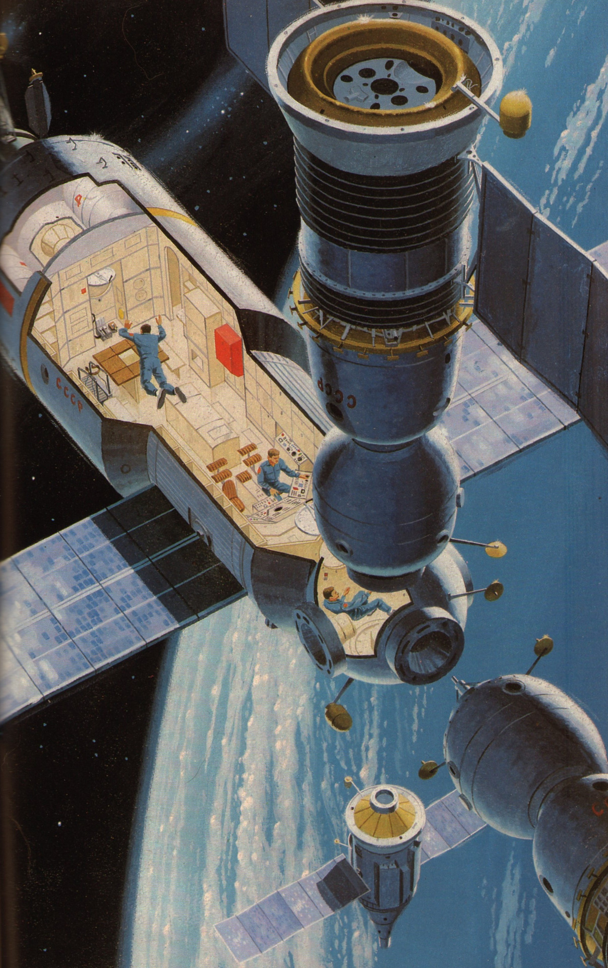 A crossection of the Mir Space Station, by Pierre Mion