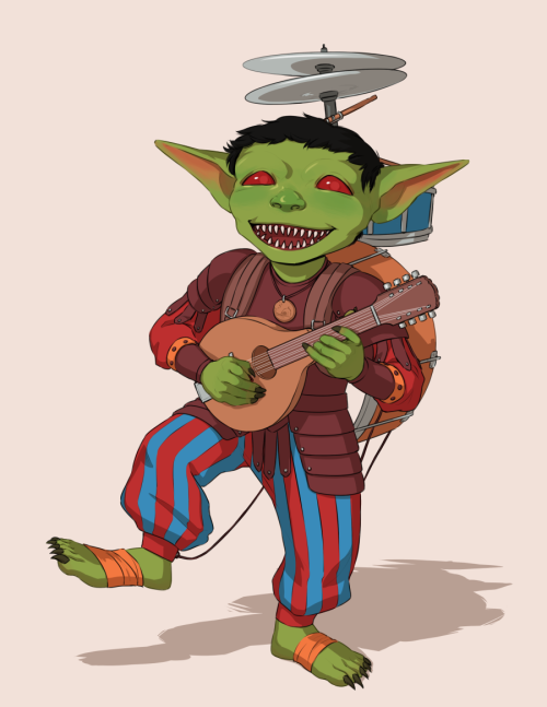 First of some Pathfinder commissions! This one is @lasafara‘s delightful goblin bard, Kooly.[Image D