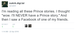 dynastylnoire:  nukirk:  So, I was reading Prince stories from celebrities. The more I read, the more I think Charlie Murphy’s Hollywood Story is more  plausible. But… I was upset that I’ll never have a story with Prince. It made me sad that I