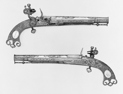 Set of stirling silver Scottish Highlander pistols crafted by Alexander Campbell, 1750Currently on d