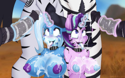 lil-mizz-jay: STRIPED ART PACK: “New Zebras!” 3 of 3 pics I did for the STRIPED art pack! :D GET THE WHOLE PACK (For free now!) RIGHT HERE Starlight and Trixie’s cutie marks lit up one day and appeared entirely off the Friendship Map, kinda just