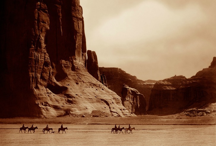 Members of the Navajo tribe crossing Arizona’s Canyon de Chelly in 1864, on a forced