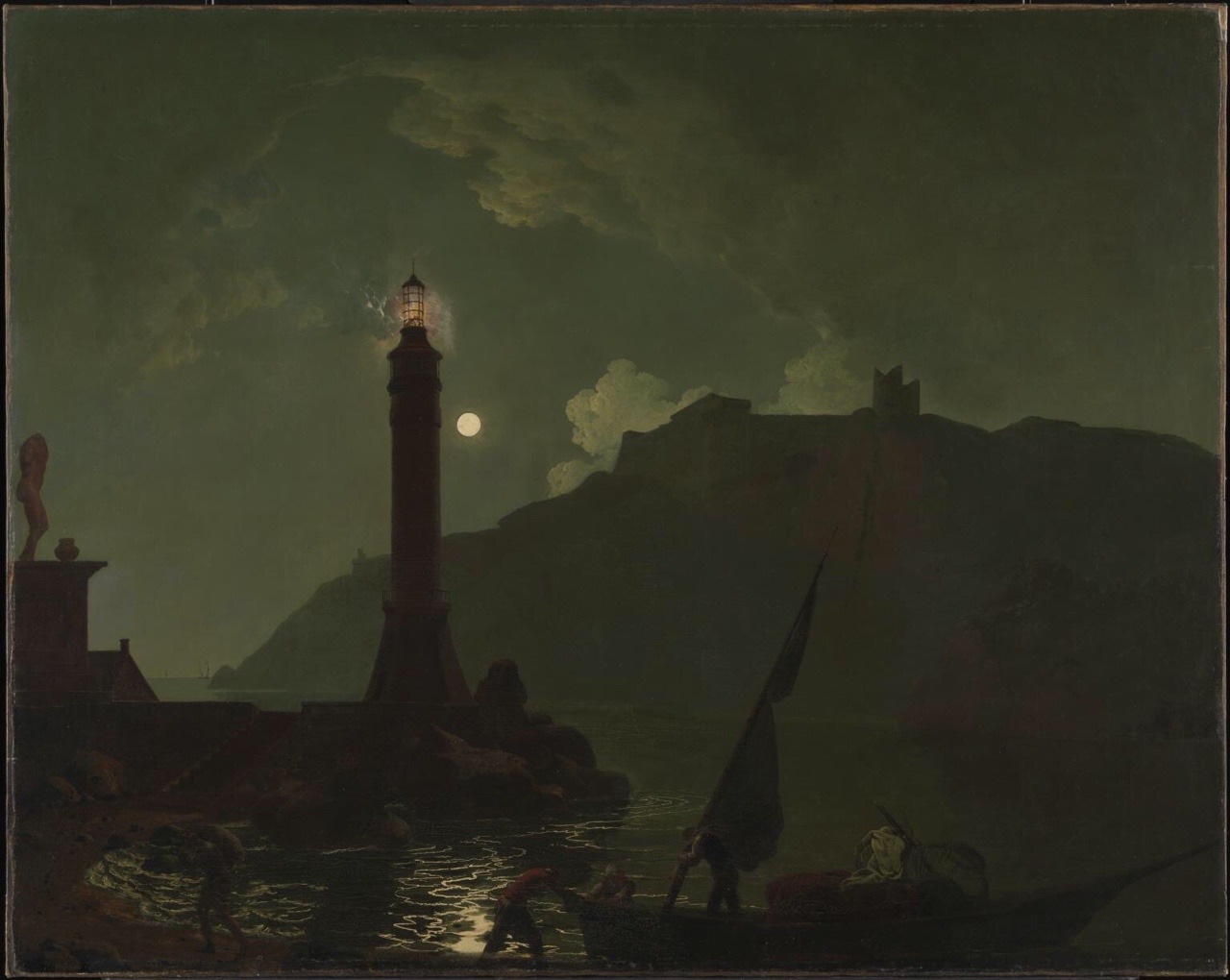 via-appia:  A Moonlight with a Lighthouse, Coast of Tuscany, exhibited 1789  Joseph