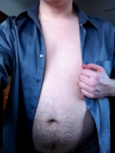 smalltownchub:  Having some fun in a dress shirt. Got a little dressed up for my