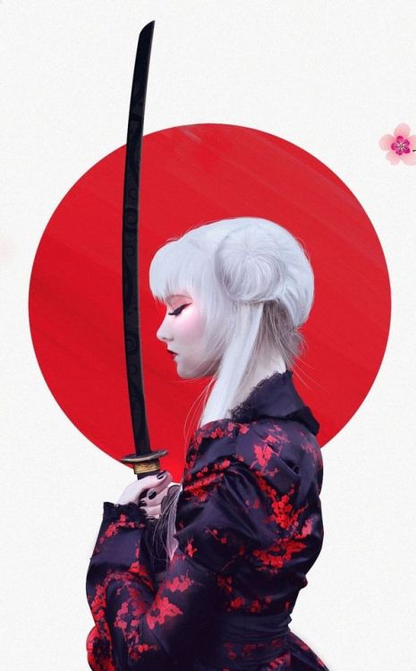 Girl warrior, samurai, Cherry Blossom, art, 950x1534 wallpaper @wallpapersmug : bit.ly/2EBfd6