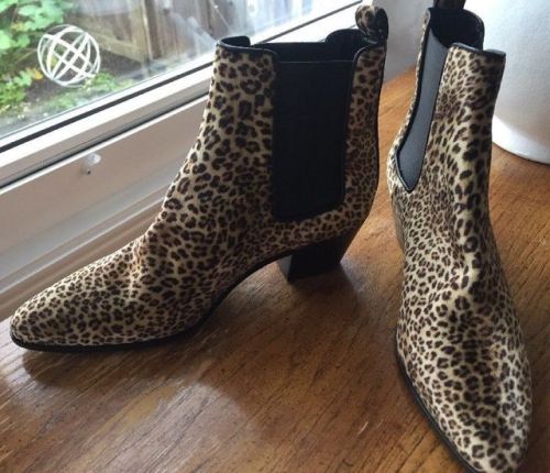  SAINT LAURENT PARIS Chelsea Brown Animal Print VELVET Ankle Boot 