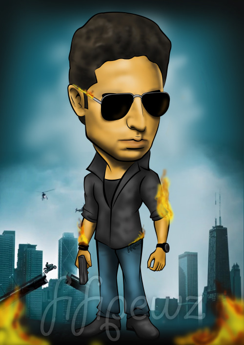 My Design My first caricature of Abhishek Bachchan from Dhoom:3 poster