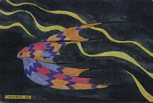 THAYAHT (Ernesto Michahelles) Uccello, 1920 tempera diluita su carta 11,2 x 17 cm