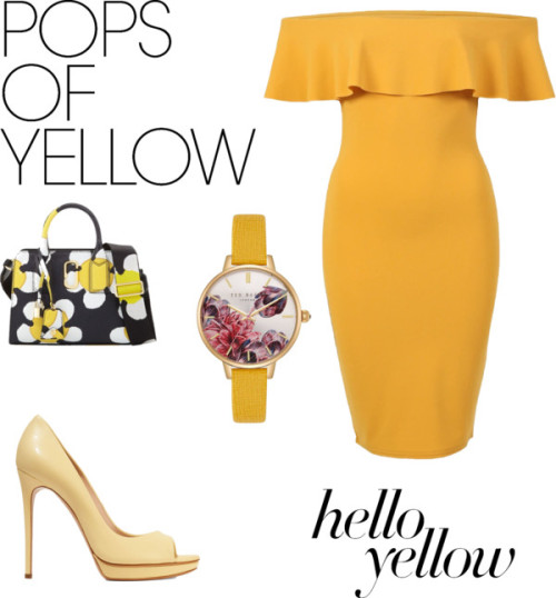 Untitled #308 by jadajenkins97 featuring yellow shoesPilot yellow bodycon dress, $28 / Casadei yello