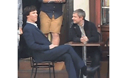 cumberbuddy:  cumbermums:  teagal: Benedict and Martin having fun on set (+)  What are you doing?  Sometimes Benedict cannot control his dancing urges.  