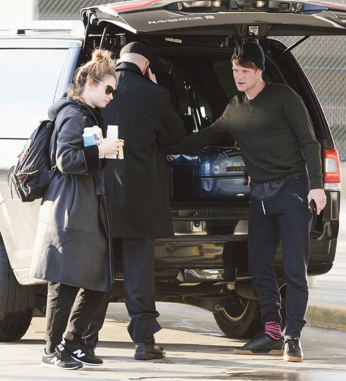 mattsmithphotos:  Matt Smith and Lily James at JFK Airport in New York City (28.01.16)