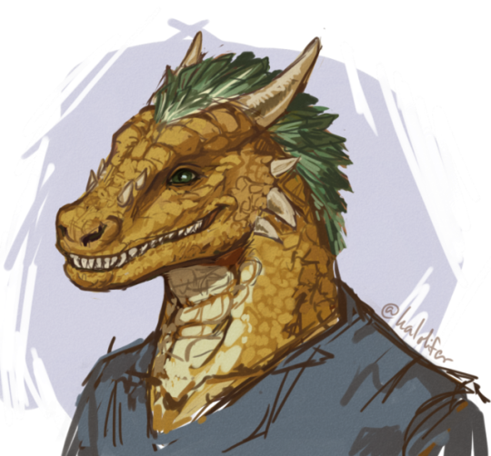 the two dragonborn npcs from our campaign!! Kizno, arcane engineer, gets really invested into stuff and rambles off, had a dance...
