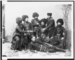 onceuponatown:  Cossacks having a tea party. Republic of Georgia, ca. 1890. Cossacks were a group of predominantly East Slavic-speaking people who became known as members of democratic, self-governing, semi-military communities, predominantly located