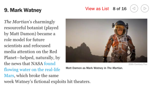 hogwartshiddenswimmingpool: Mark Watney is one of Time’s Most Influential Characters of 2015