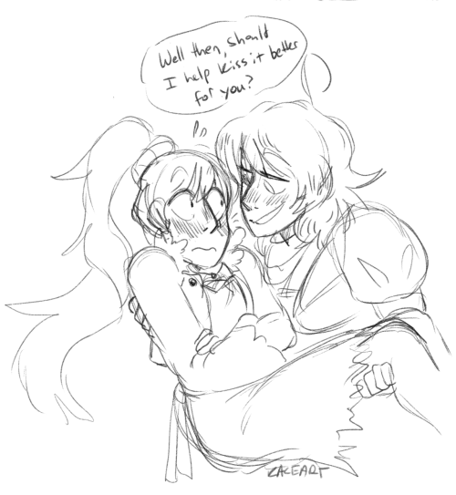 capralepus: “….Weiss?” “Th-That kiss was going no where near my injury Yang