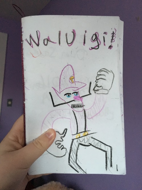 kissycutie:for christmas, my brother gave me a waluigi amiibo, crayons and a zine on waluigi that he