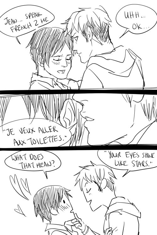 kisu-no-hi:  brakes:  some erejeans I drew (ft fem!Eren) and Jean in a tragically