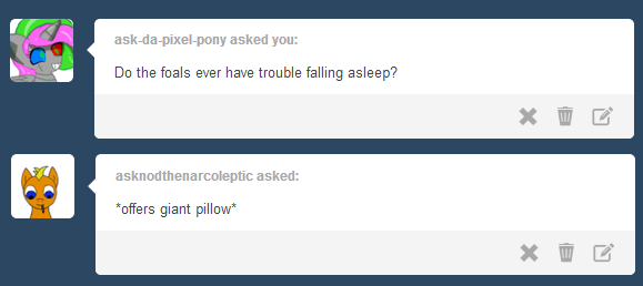 ask-oddends:  Ask # 216 Odd: The foals go to sleep very easy, they never fuss . The