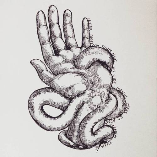 upyricaart:Stigmata, finished.  #stigmata #latin #thebible #hand #hands #snake #serpent #drawing #ar