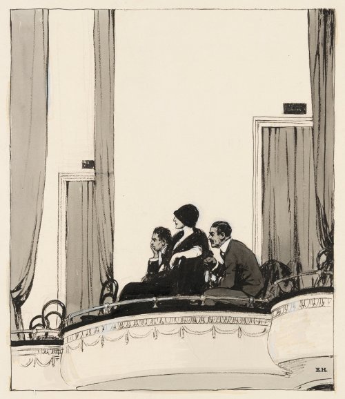 At the Theater  -  Edward Hopper,c 1916-22.American, 1882-1967Brush and ink and wash, opaque waterco