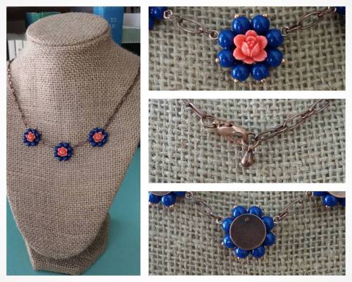 #coralpink #darkblue #copper #flowers #rosettes #beadflowers #handmade #BuyHandmade