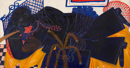 thunderstruck9:Alecos Fassianos (Greek, 1935-2022), Reclining Blue Figure. Oil on canvas, 82 x 155 cm. 