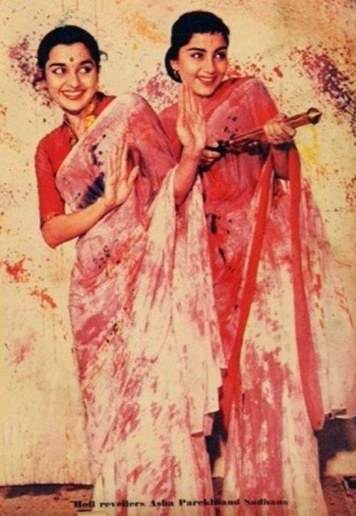 Holi revellers Asha Parekh and Sadhana.Happy Holi!