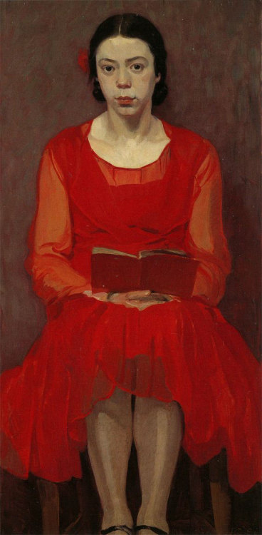 Ferdinand Andri (Austrian, 1871-1956)Girl in a red dress