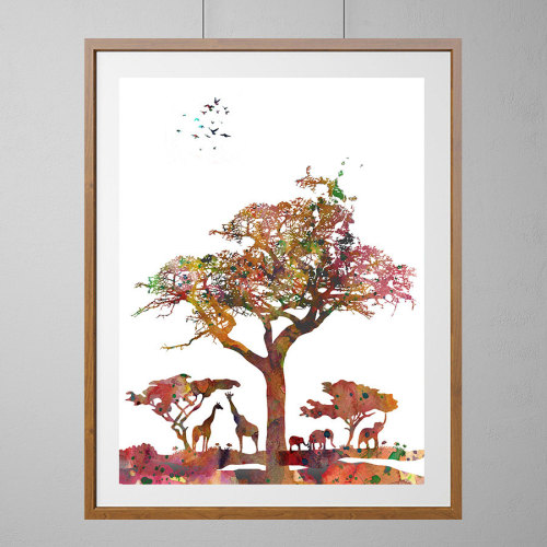 Savanna Africa Print, African Landscape watercolor poster, Vertical Art Savanna Poster, Africa illus