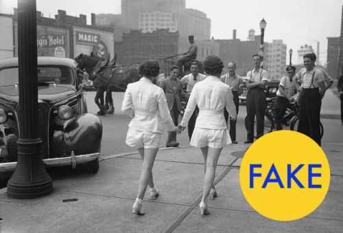 Did these women cause an accident wearing shorts in 1937?According to Twitter accounts like Historic