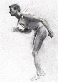 Adolphe Rudolph Hiremy-Hirschl (Temesvár 1860-1933 Rome), A Male Nude, Bending Forward, Resting A Rod On His Shoulder