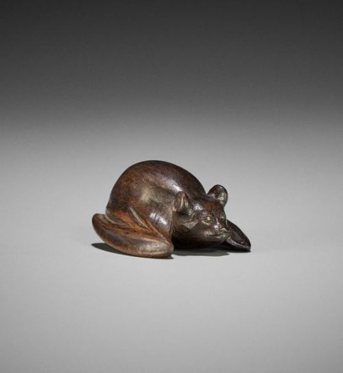 treasures-and-beauty: Dark Wood Bat Netsuke, Japan, 19th century, Edo period