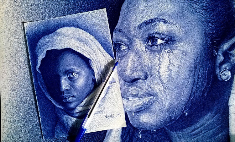 Retratos hiperrealistas hechos sólo con un bolígrafo. Impresionante!