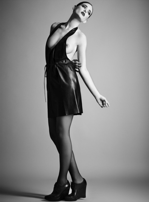 designerleather: Natalia Wowscko by Chris Miggels - Moschino leather apron dress
