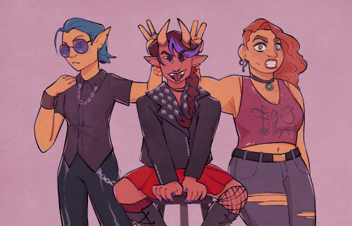 crayfishcoffee:fashion swap!!!part 2[image description: three drawings of Fig, Adaine and Kristen, w