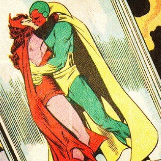 Scarlet witch and vision kissing.
I love the story of love between both characters.