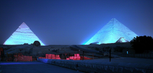  Pyramids at night in Cairo, Egypt  