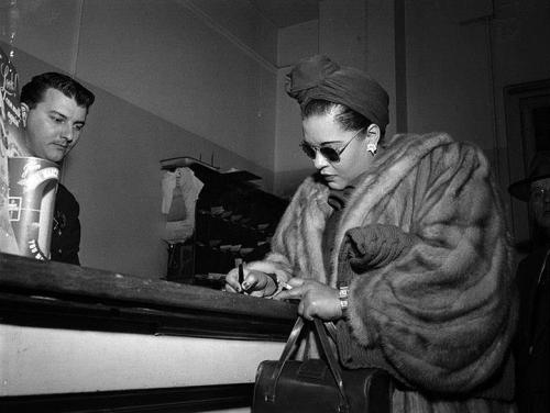 augustfanon: Billie Holiday at the Hall of Justice on a Narcotics Charge. [1949]  Looking regal when