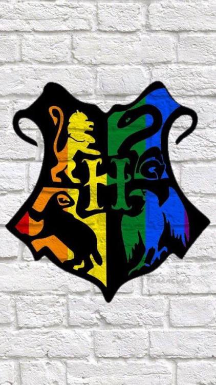 sourtea:I made some Pride Month phone backgrounds (Iphone 5) of the Hogwarts crests and Ilvermorny c