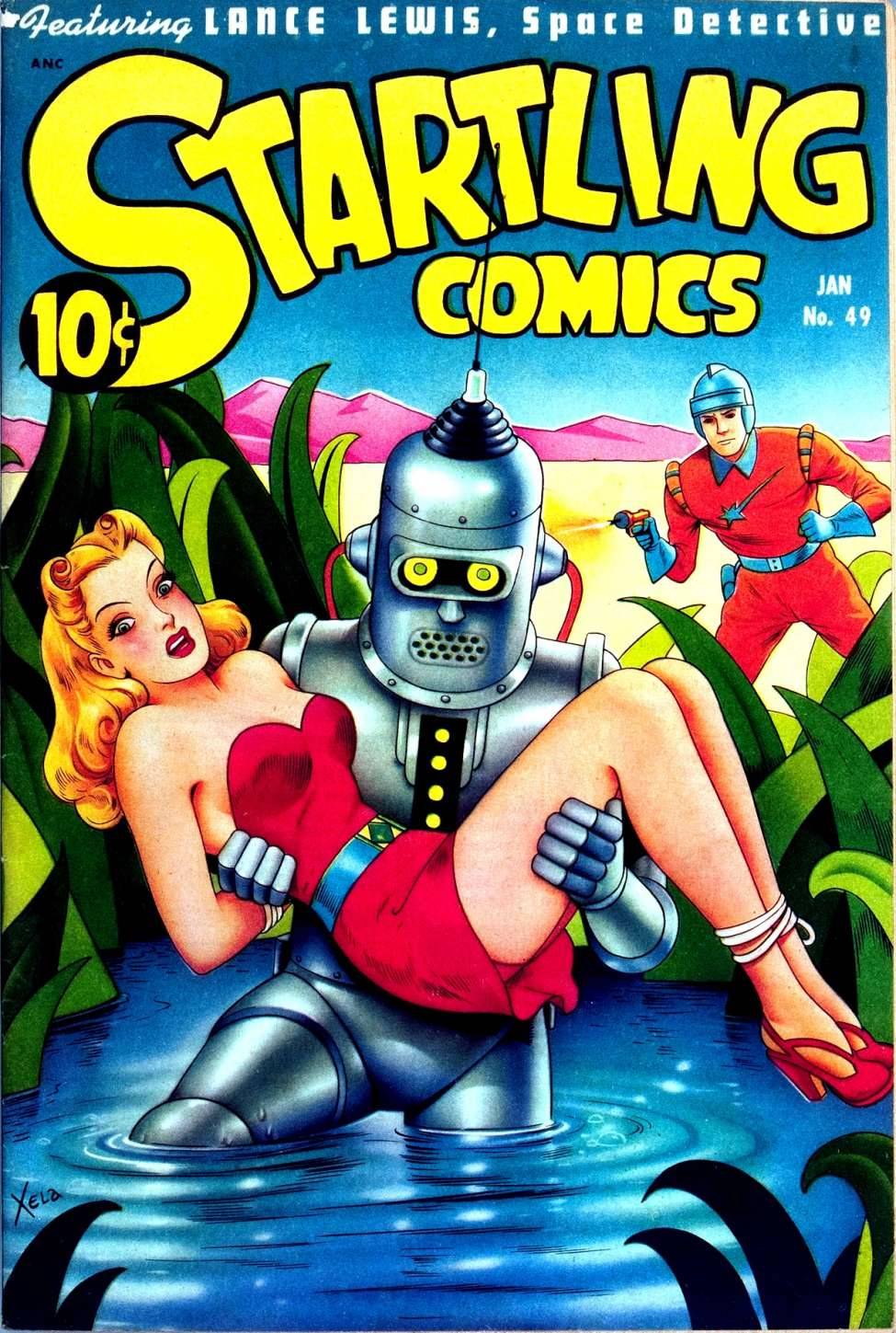 gootie:inky-curves:Startling Comics #49 (January 1948) Cover by Alex Schomburg (as