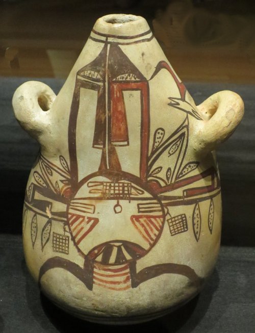 Hopi ceramic canteen decorated with Pahlhikmana, the Water Maiden.  Artist unknown; late 1800s.  Now
