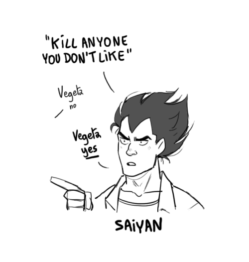 stupidoomdoodles:   a long time ago someone asked me how vegeta was acclimating to humans’ values and beliefs and i guess my answer is that there will always be some sort of cultural barrier rly 