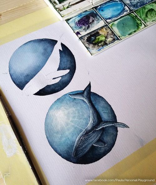 One down…. two more to go!#wip #watercolorart #watercolor #painting #series #whales #sea #w