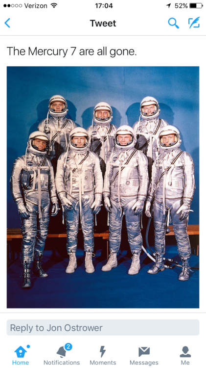 good-and-colorful: paraparaparadigm: RIP John Glenn. You’ll never see another seven like these guys,