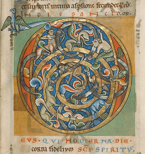 thegetty:Topsy-turvy inhabited initial D. If you grab the horn of a ram, your world of centaurs and 