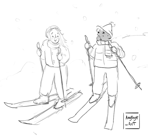 amythyst-art:appreciating aubrey skiing part 2, now with dani! yes i am very skilled at drawing skis