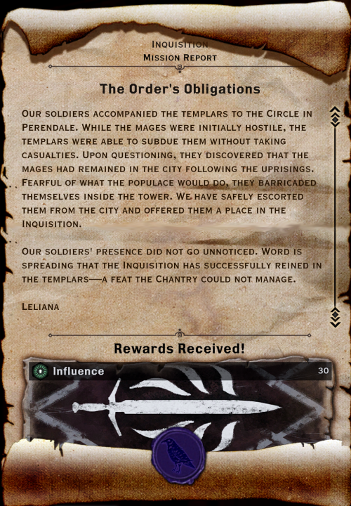 War Table Missions —&gt; Orlais —&gt; The Order’s Obligations (Mission)Prerequisites: Complete Champ